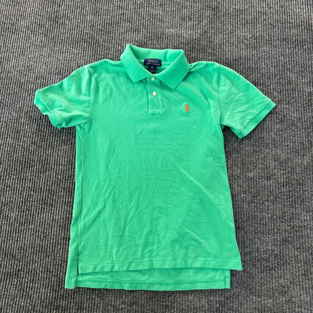 Polo Ralph Lauren Boys Mesh Polo Shirt M 10-12 Green Embroidered Pony